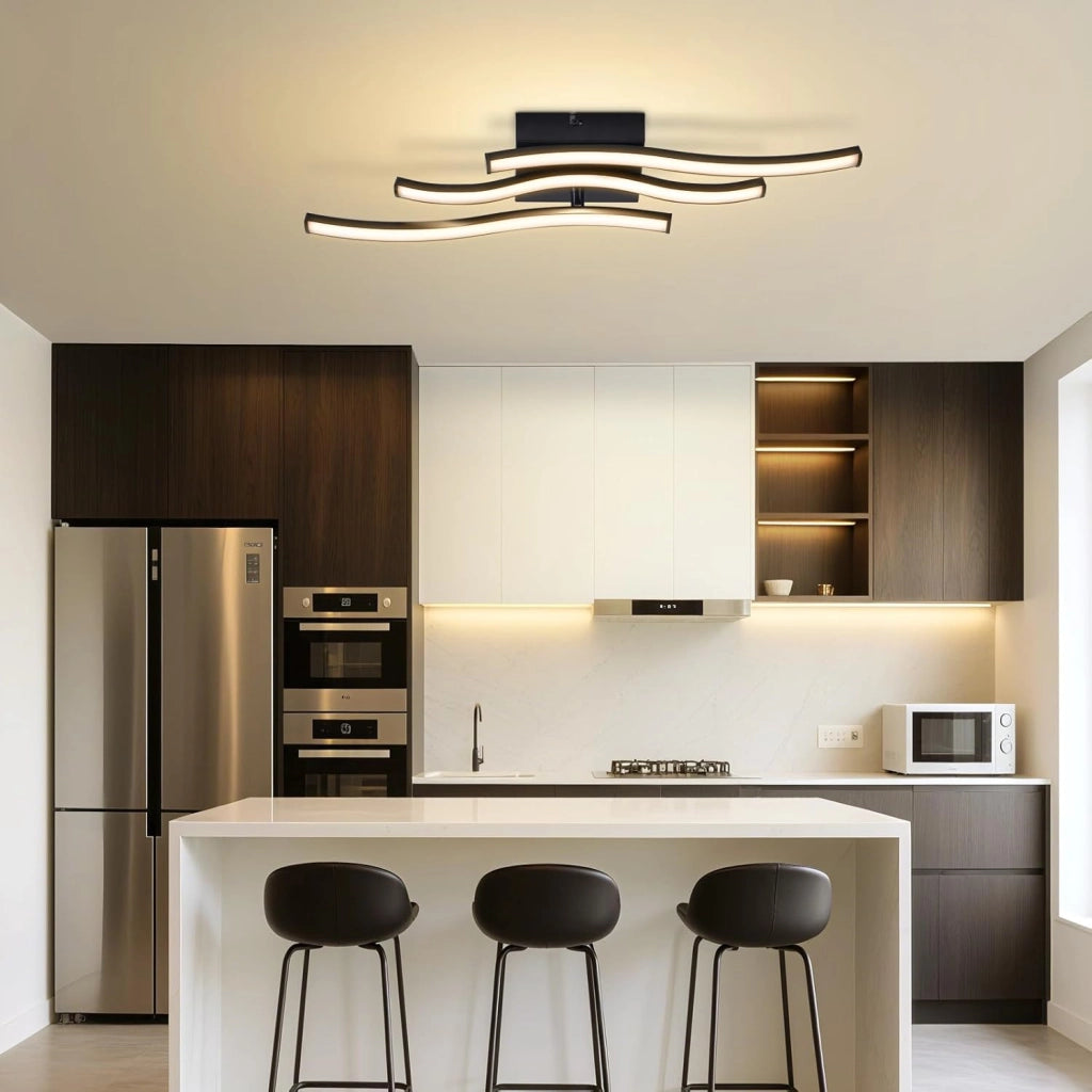 ZMH Lampada da soffitto plafoniera LED 18W nera moderna design ondulato per cucina soggiorno corridoio