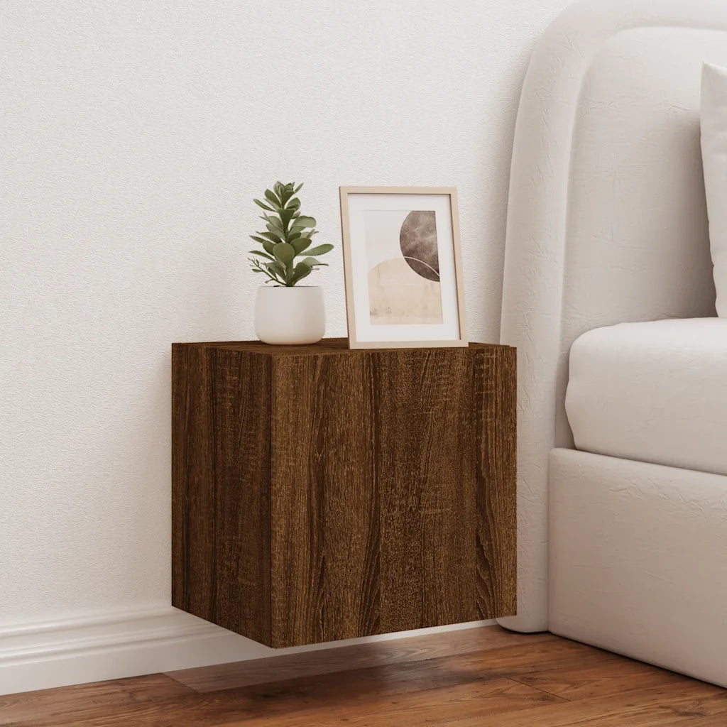 Mobile TV a Parete con Luci LED-Mobile TV a Muro Rovere Marrone 40,5x35x40 cm