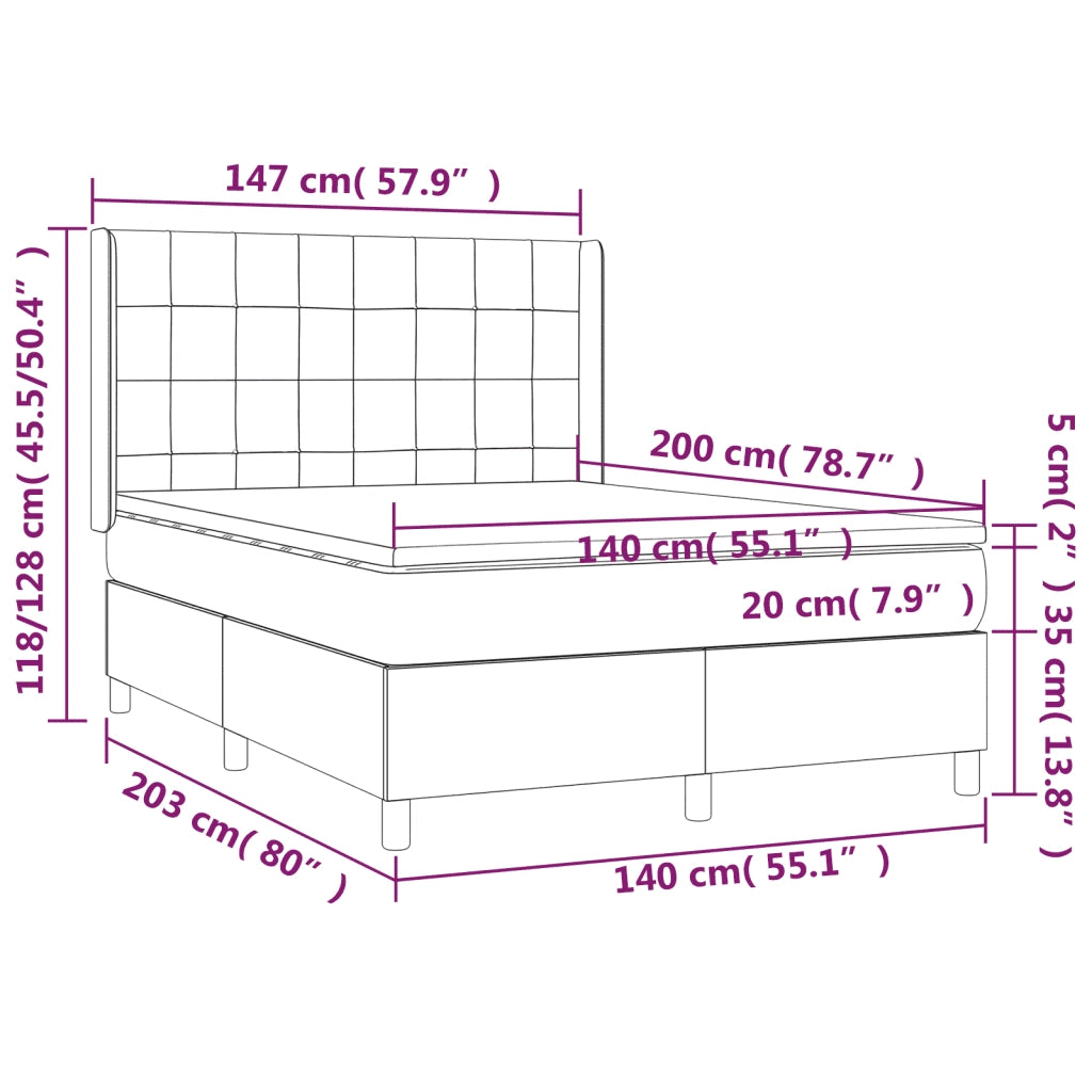 Letto a Molle con Materasso e LED Blu 140x200 cm in Tessuto 3138883