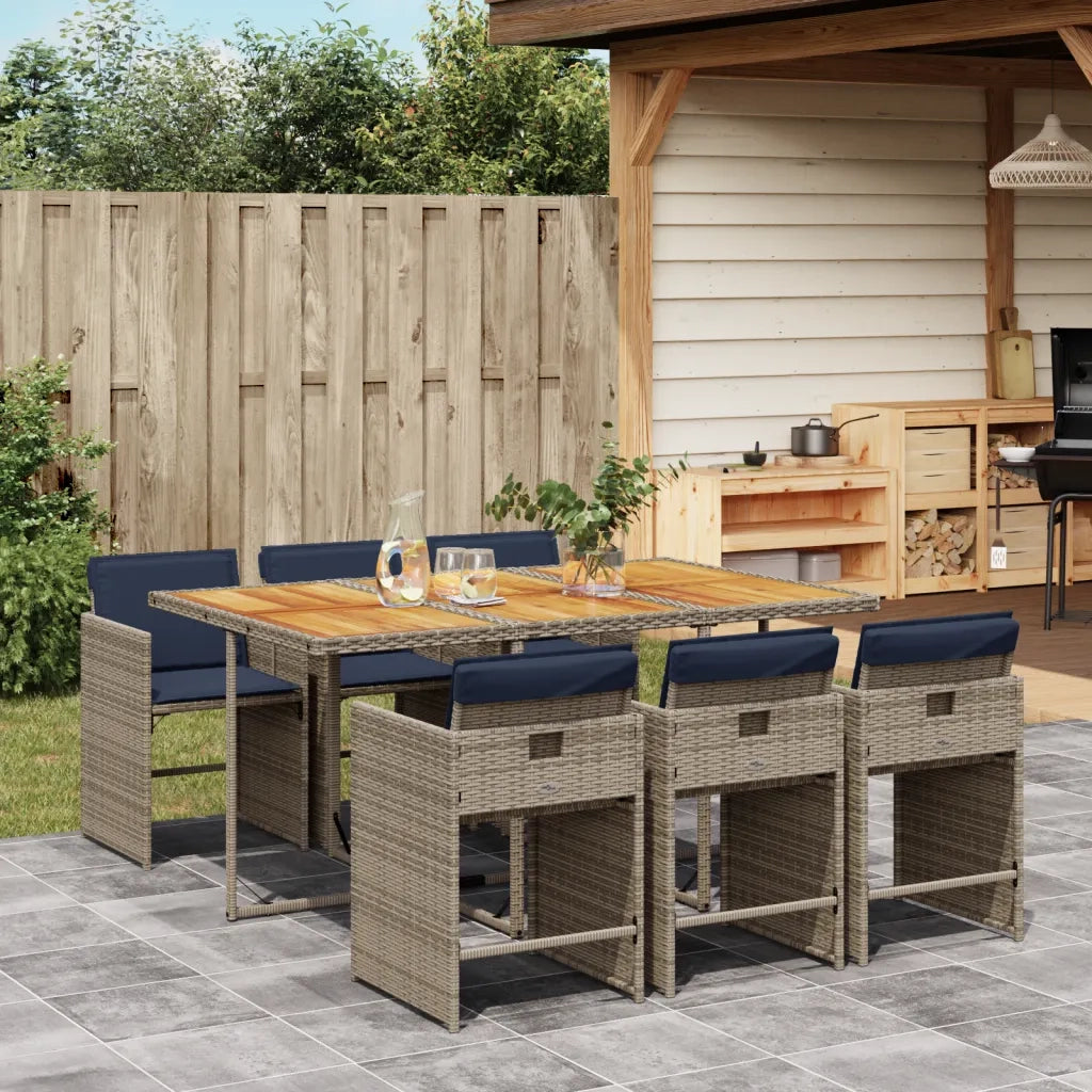 Set da pranzo da giardino da 7 pz con Cuscini in Polyrattan Grigio 3277864
