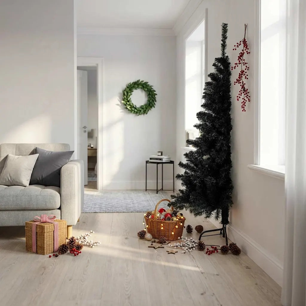 Albero di Natale Artificiale a Metà con Base Nero 180 cm PVC 344677