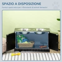 Ciotola per Cani Rialzata con Vano Contenitore, 2 Ciotole in Acciaio Inox Rimovibili, 60x30x35.5cm, Nero