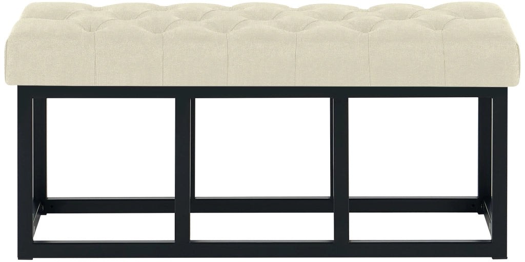 Panca design AMUN in metallo nero opaco e tessuto crema,100 cm