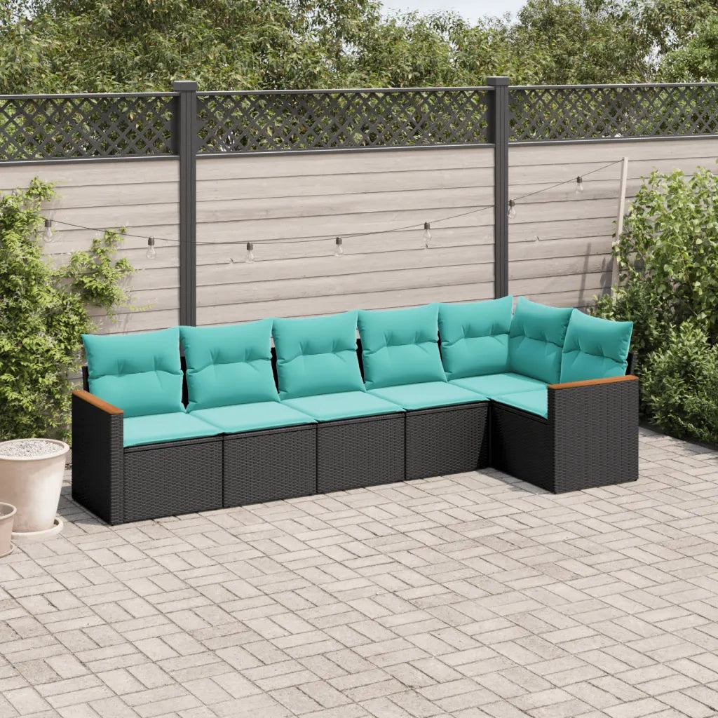 Set Divani da Giardino 6 pz con Cuscini Nero in Polyrattan 3225987