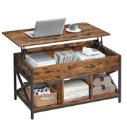 Tavolino da caffè con piano sollevabile vano portaoggetti nascosto e scomparti aperti struttura in acciaio 50 x 100 x 62 cm marrone rustico e nero 12_0007491