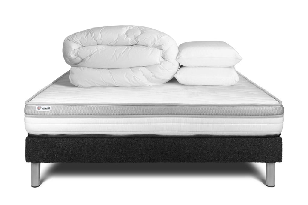 Pacchetto letto completo - Materasso 160x200cm + Box spring con doghe (kit) + 2 cuscini + Piumino - Vital Relax