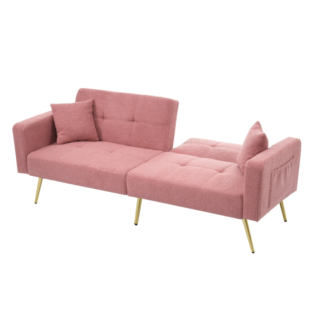 Divano letto convertibile reclinabile 175x64x72 cm in tessuto sherpa rosa; con tasche laterali