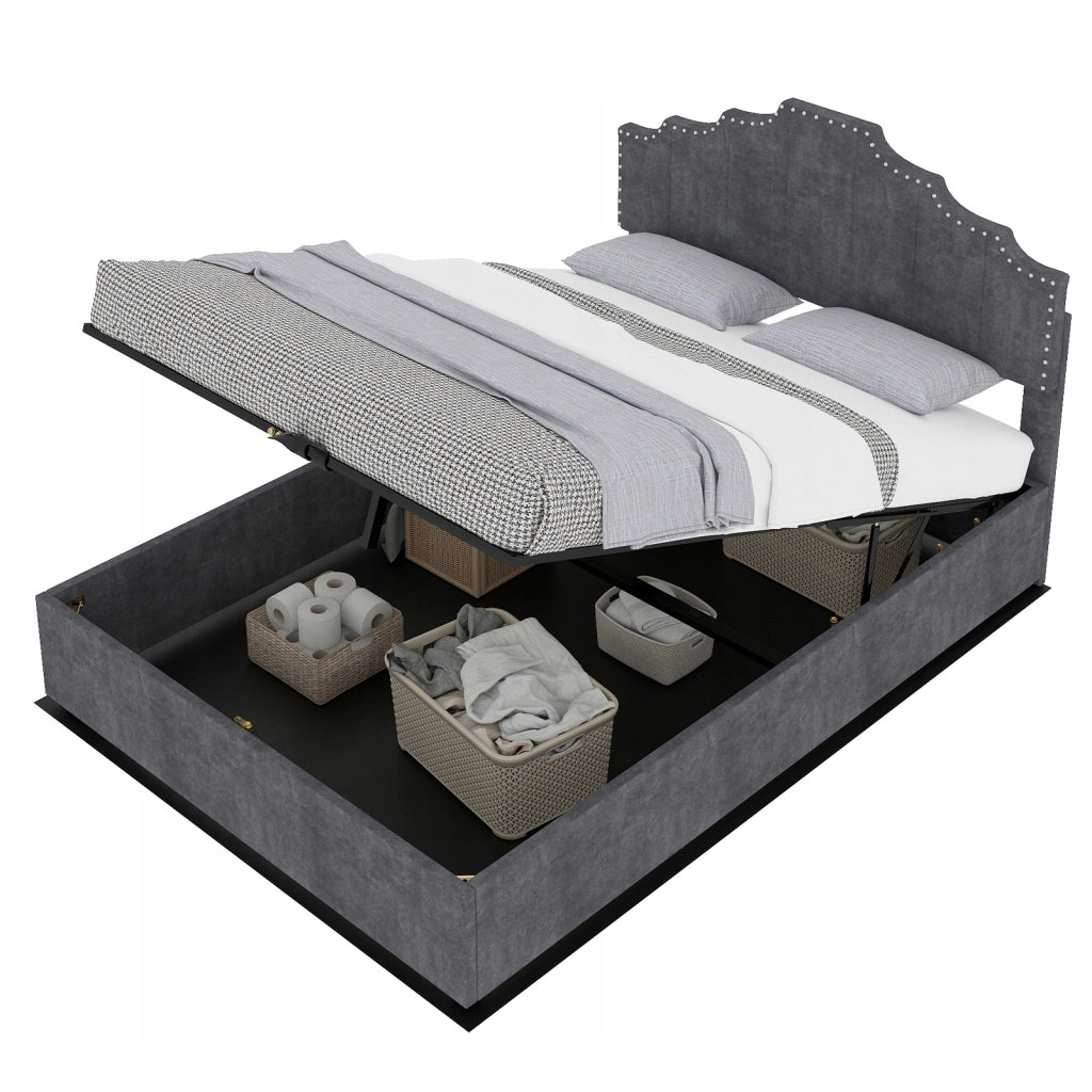Letto imbottito alto 160x200 grigio - Xylo - Meccanismo pneumatico