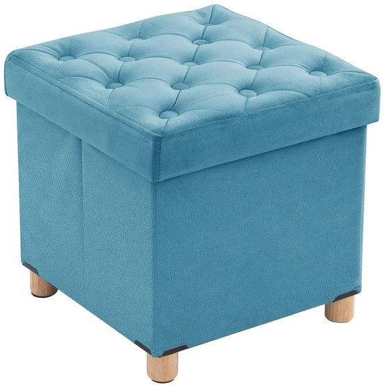 Sedia per Piedi Pieghevole con Cassetto - Verde - Gambe in Legno - 40 x 40 x 40 cm