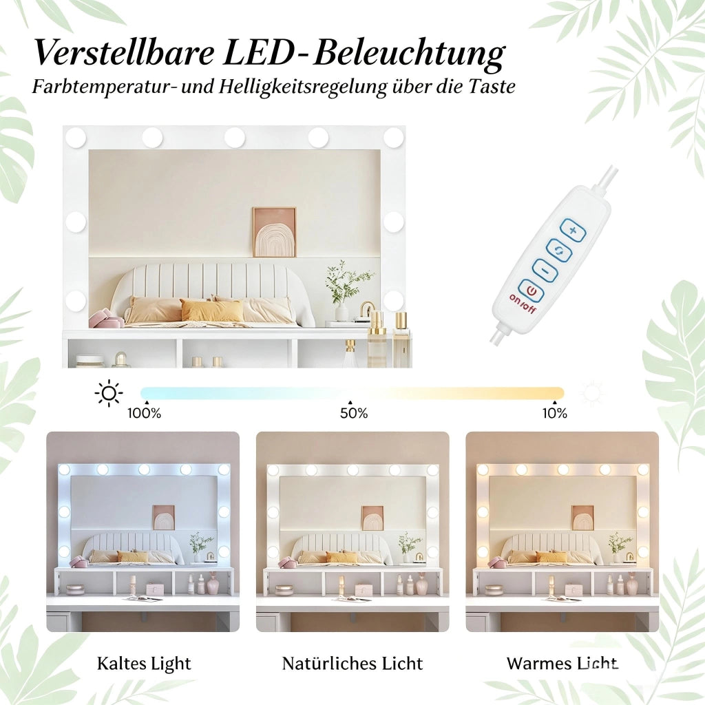 Tavolo da toeletta moderno con specchio LED rettangolare; solo tavolo