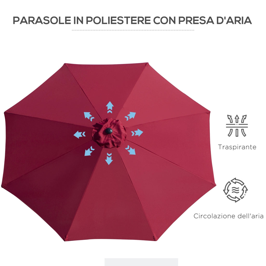 EasyComfort Ombrellone da Giardino 3x2.5 m Inclinabile con Palo Smontabile, in Metallo e Poliestere Rosso Scuro