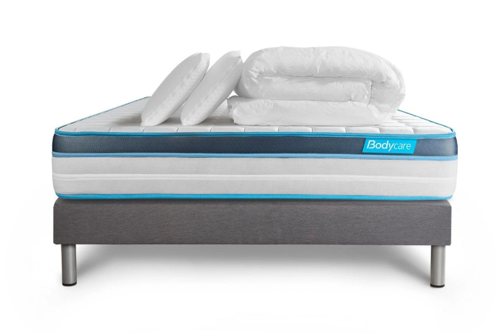 Pack letto completo - Materasso 180x200 cm + Rete imbottita a doghe (in kit) + 2 cuscini + Piumino - BodyFit