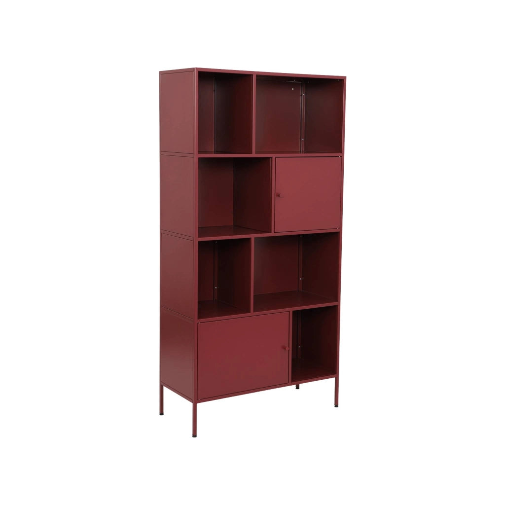 Credenza industriale in metallo con 8 scomparti, bordeaux