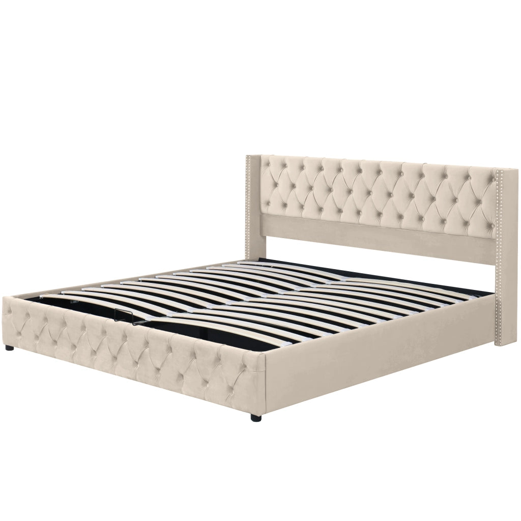 Letti contenitori 180x200 cm con contenitore; velluto beige (Senza materasso)