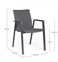 Set 4 Sedie da Giardino 55,5x60x83h cm con Braccioli Odeon Antracite Gr Scuro
