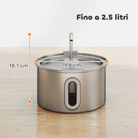 Fontanella per Gatti Ø19,4x18,7 cm Capacità 2,5L con Luce LED e 2 Modalità di Flusso in Acciaio Inox Argento