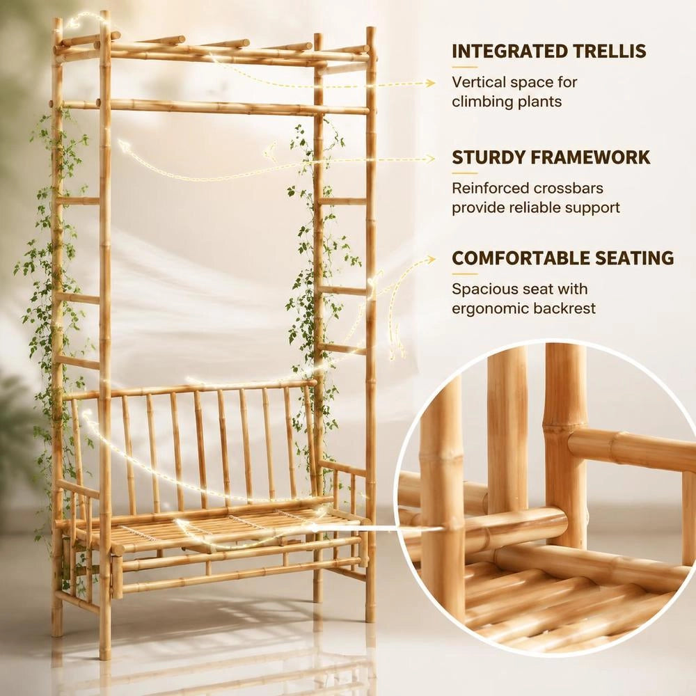 Garden Bench With Pergola 116 Cm Bamboo