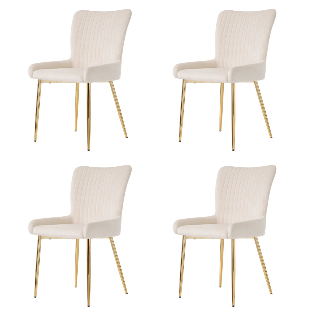 Sedie da pranzo, 4 pezzi in velluto beige con supporto lombare e gambe in metallo dorato
