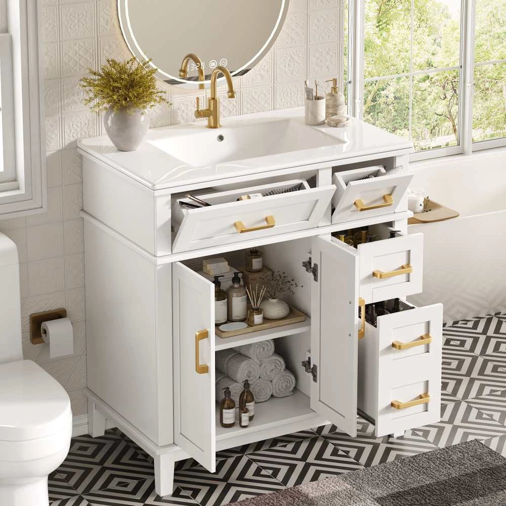 Mobile bagno con lavabo in ceramica, cassetti con soft-close, troppopieno, design moderno e ampio stivaggio