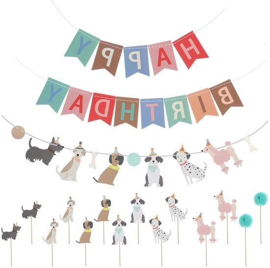 Bannerset Tema Compleanno con Motivo Cane e Decorazioni Colorate