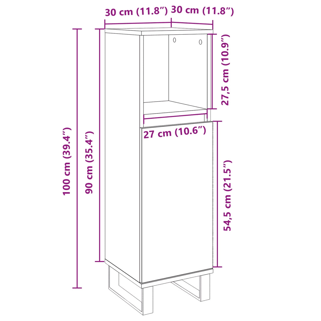 Armadietto da Bagno Rovere Sonoma 30x30x100cm Legno Multistrato 849672
