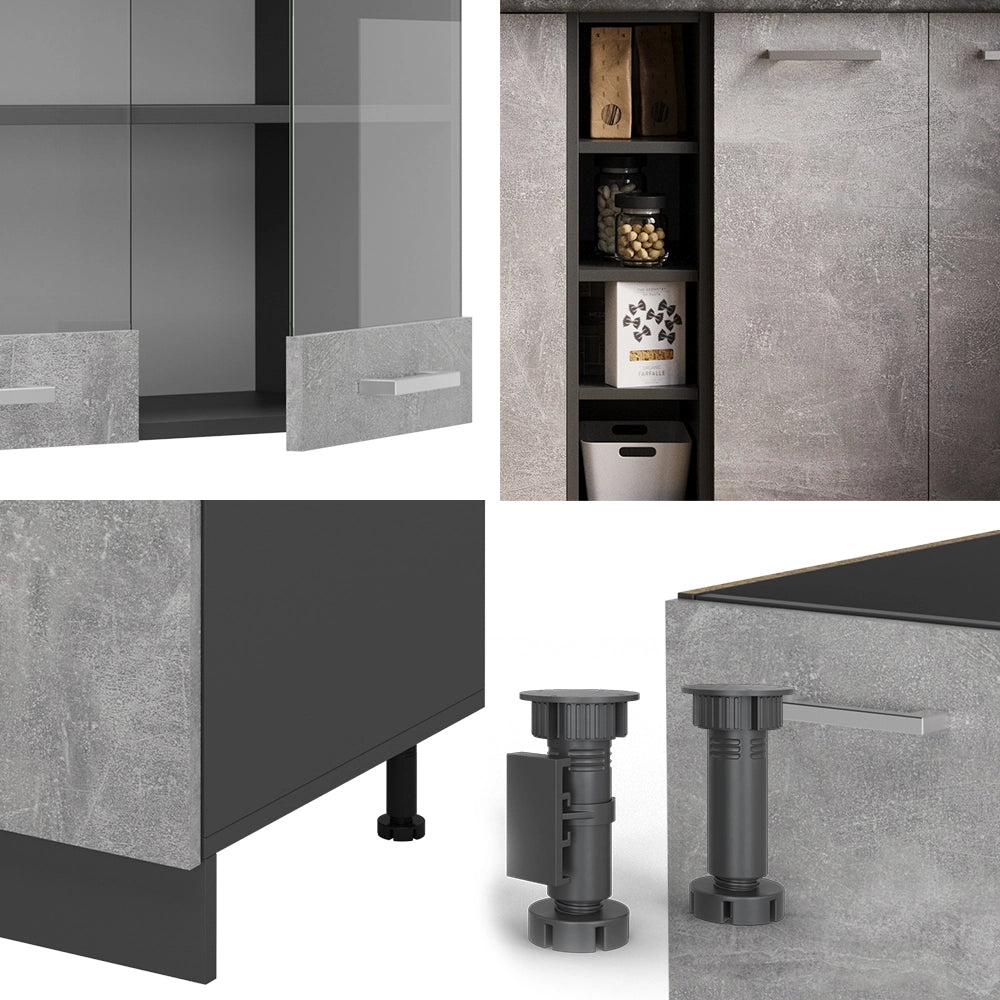 Vicco Cucina completa Calcestruzzo/antracite 160 cm , PL Marmo