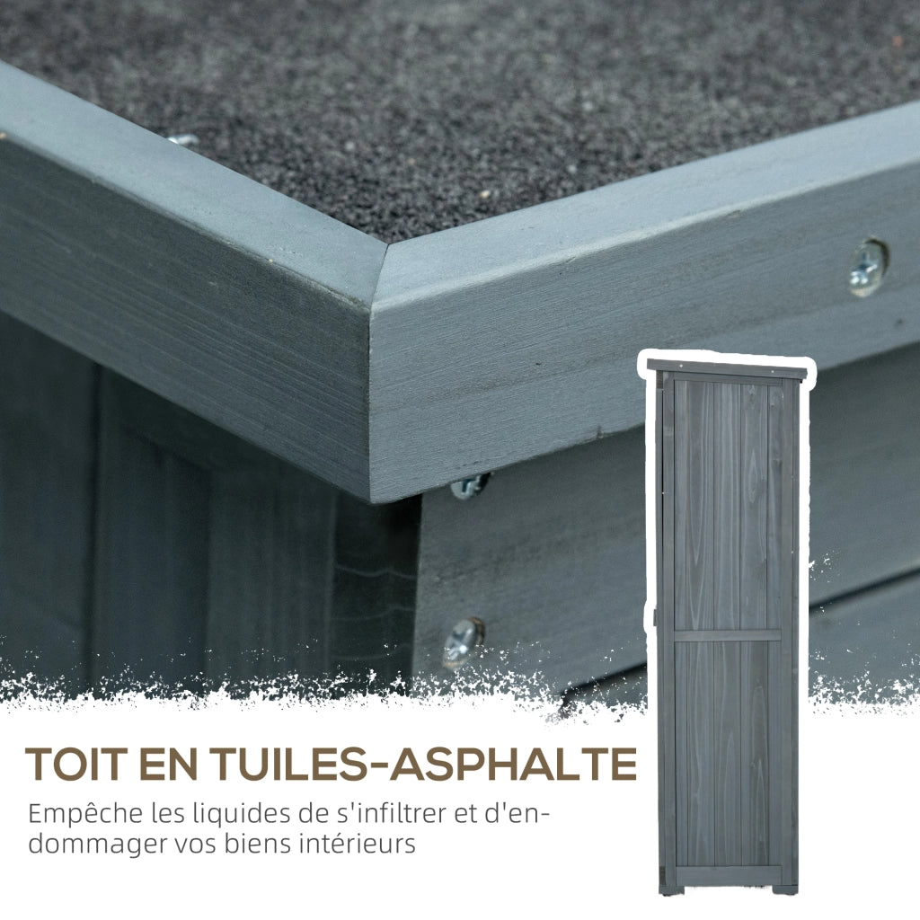 Armadio da giardino in legno con 2 ripiani e tetto in bitume ¨C zephmum ¨C 87x47x160 grigio