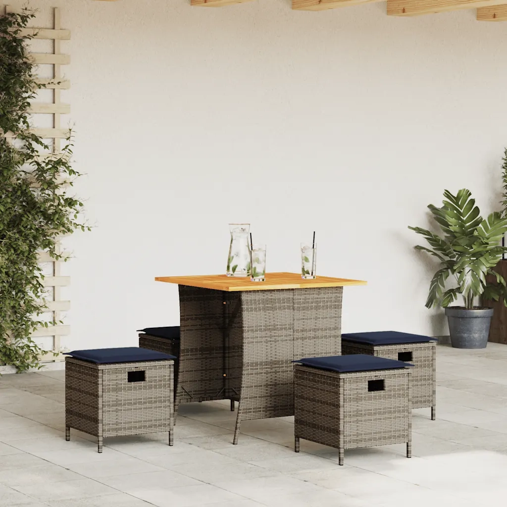 Set da Pranzo da Giardino 5 pz con Cuscini in Polyrattan Grigio 365424