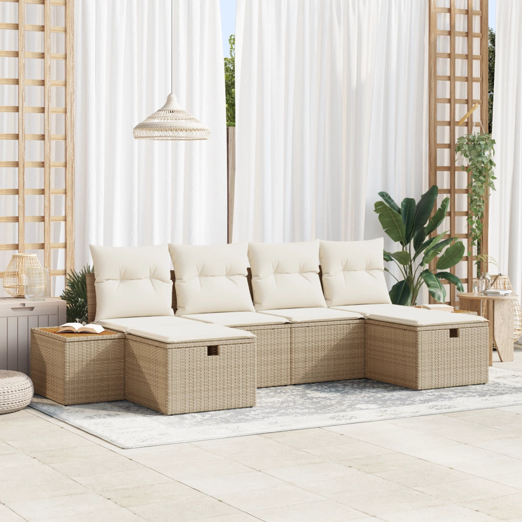 Set di Divani da Giardino 6 Pezzi con Cuscini Beige Polyrattan