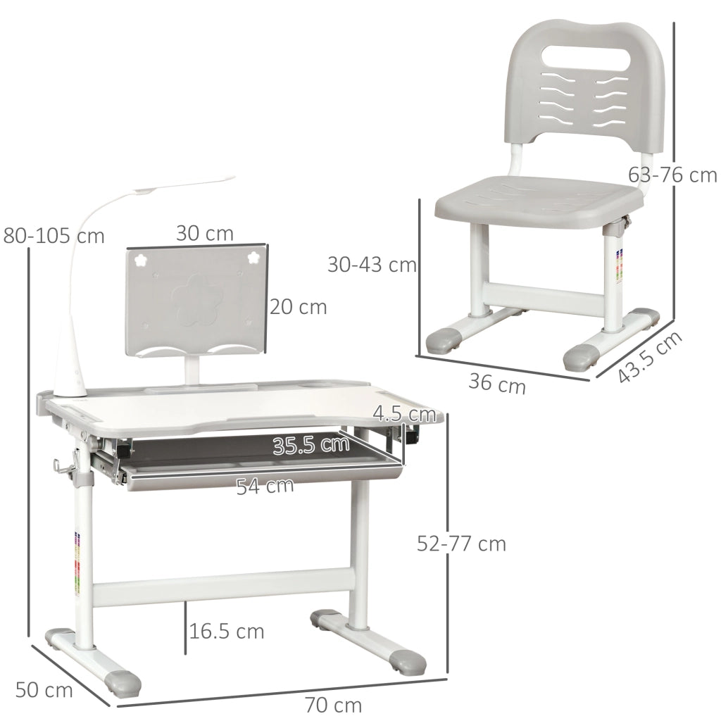 Sedia e Scrivania Regolabile per Bambini ¨C zephmum ¨C Grigio