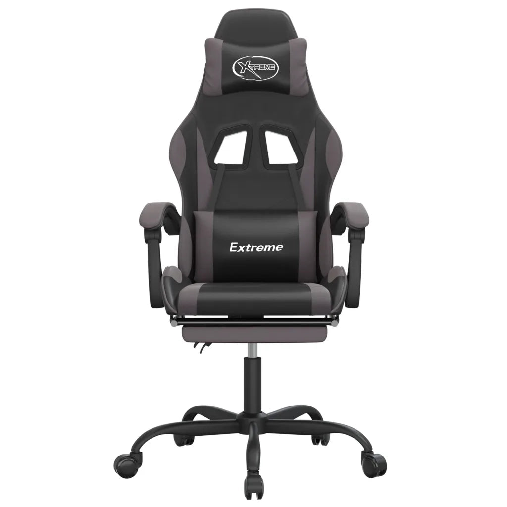 Sedia da Gaming | Sedia da e-sports con Poggiapiedi Nero e Grigio in Similpelle