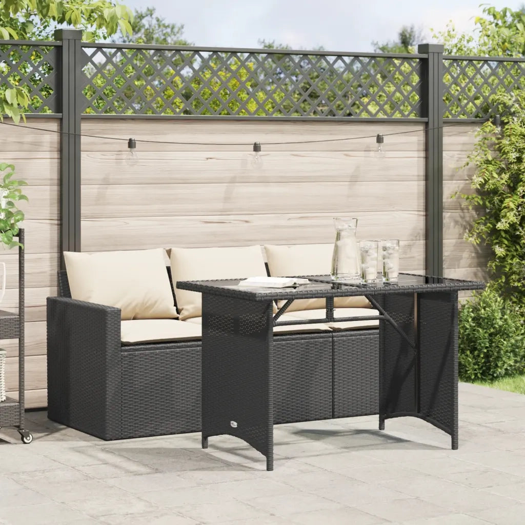 Set da Pranzo da Giardino 2 pz | Set Salotto da Giardino con Cuscini Nero in Polyrattan