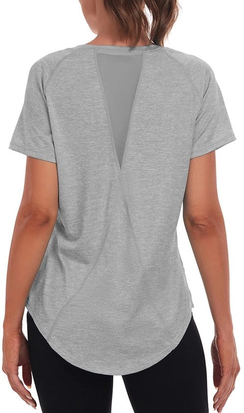 Maglietta sportiva per donne - Maniche corte - Respirante - Vaporeriformante - Cerniera aperta - Disegno mesh a tre angoli - Collo rotondo - Maglia sportiva