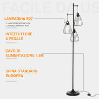 Lampada da Terra con Paralumi E27 in Metallo Nero