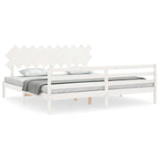 Letto matrimoniale | Letto per adulti | Giroletto con Testiera Bianco 200x200 cm in Legno Massello