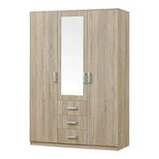 Armadio moderno per camera da letto mobile contenitore senza tempo 5 ripiani 3 cassetti + specchio MDF 176 x 120 x 52 cm effetto rovere Sonoma 03_0006369