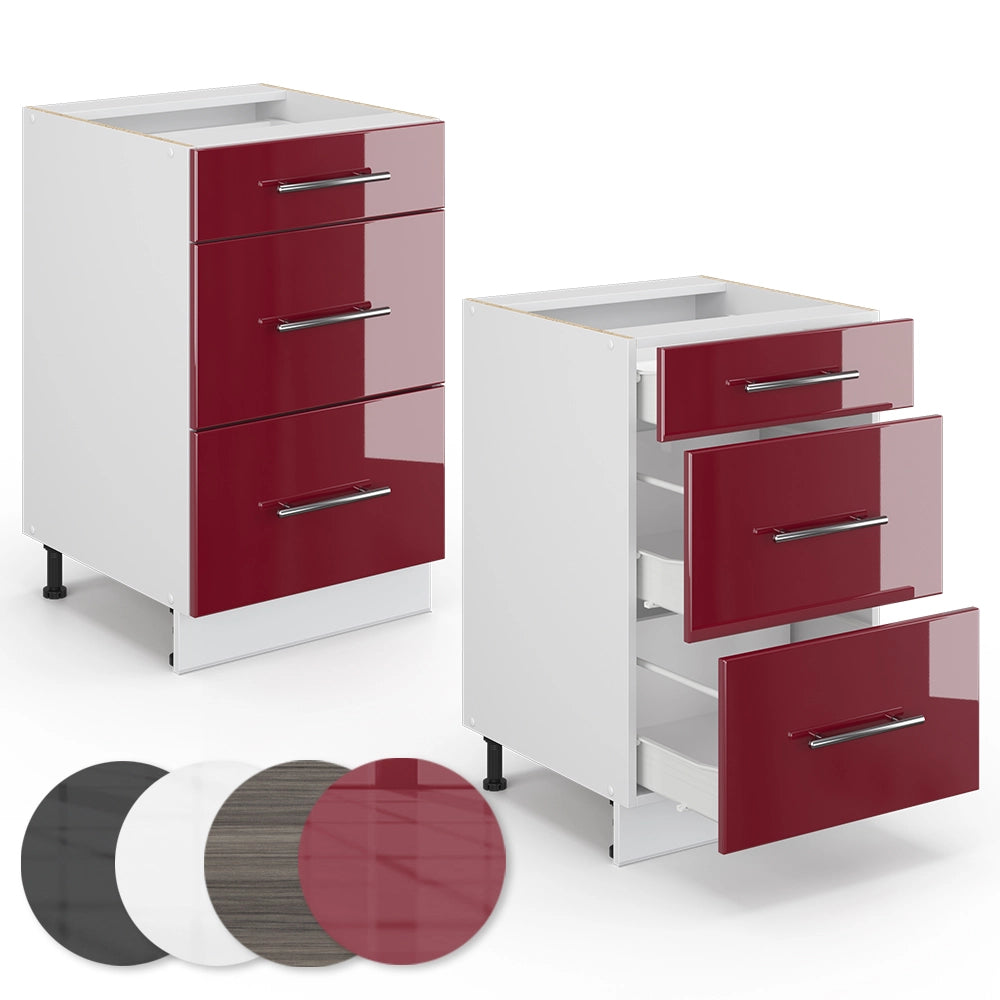 Vicco Mobiletto base per cucina Rosso bordeaux lucido 50 cm senza piano di lavoro