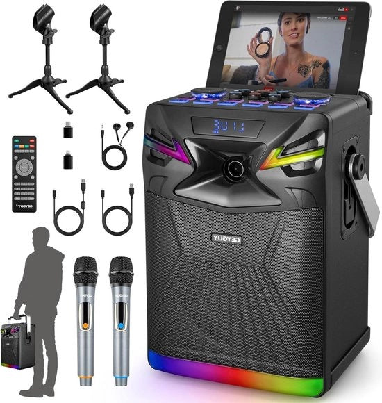 Impianto karaoke Bluetooth GPSK-1 DSP con 2 microfoni wireless 625 inch sistema PA - streaming in diretta effetti audio DJ Lights FM-radio - YouTube Tiktok iOS Android - registrazioni