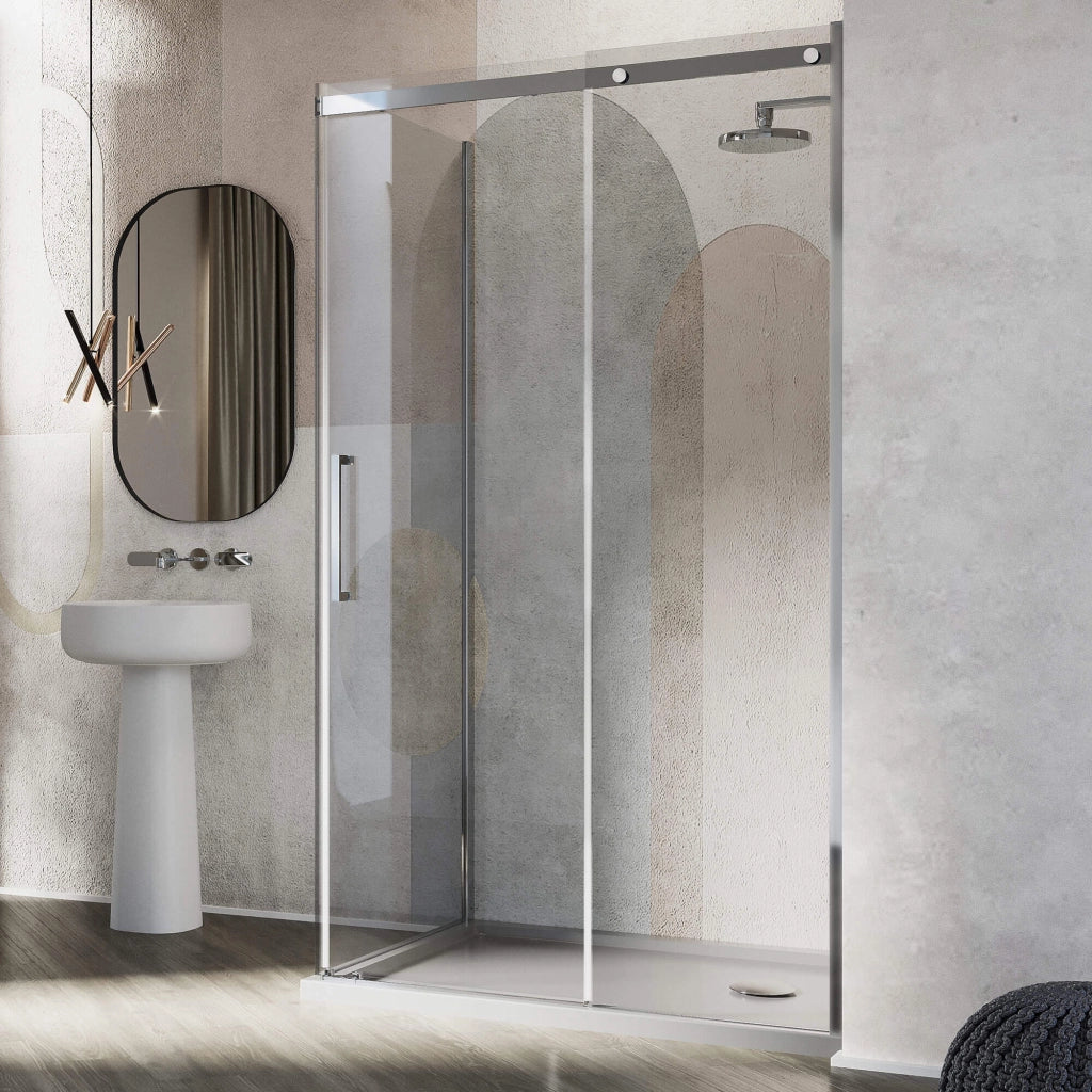 Box Doccia Angolare 80x140 cm 1 Anta Scorrevole in Cristallo Trasparente 8mm H200 Fosterberg Horsens Destro