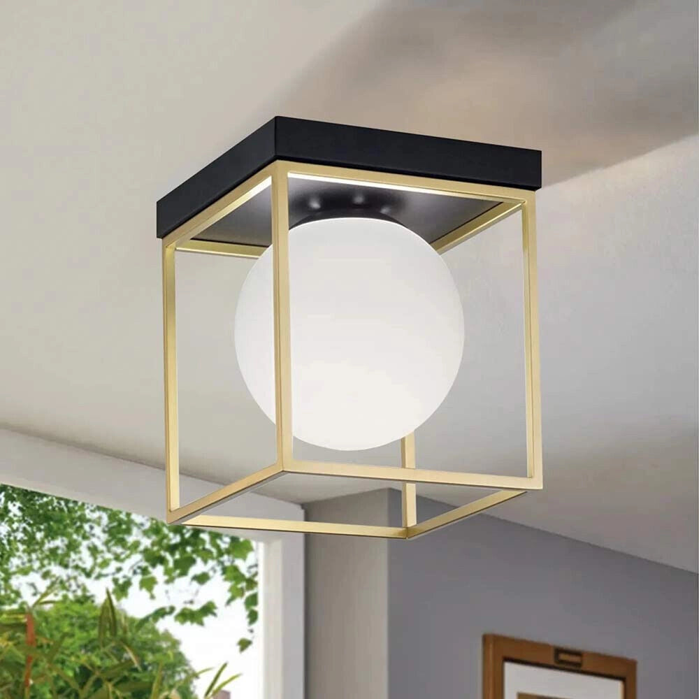 Plafoniera lampada soffitto minimalista in metallo nero bronzo con 1 sfera palla bianca attacco LED G9