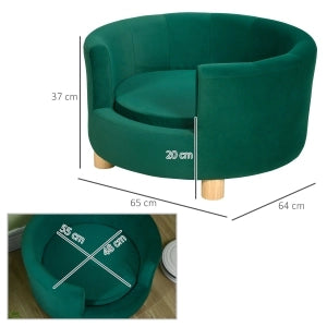 Divanetto per cani e gatti con rivestimento morbido e gambe in legno, 65x64x37 cm, verde