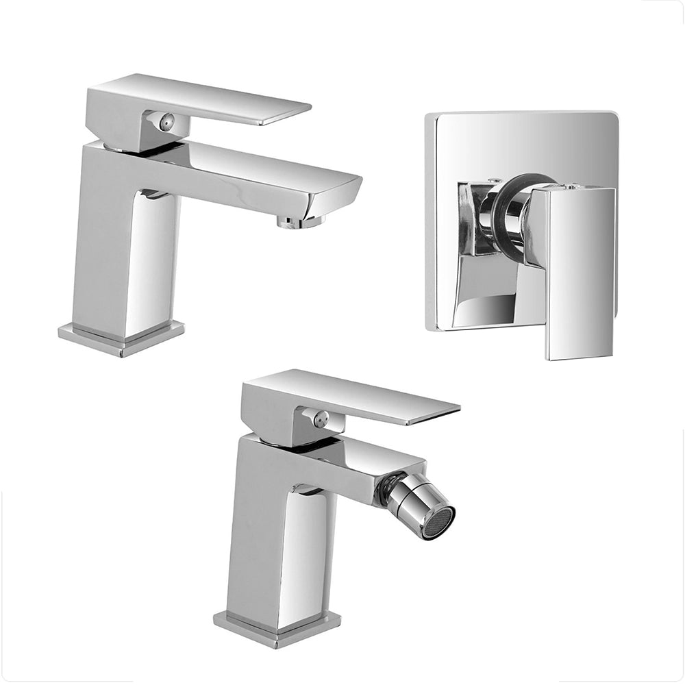 Set miscelatori lavabo bidet e doccia a incasso cromo lucido Kubo