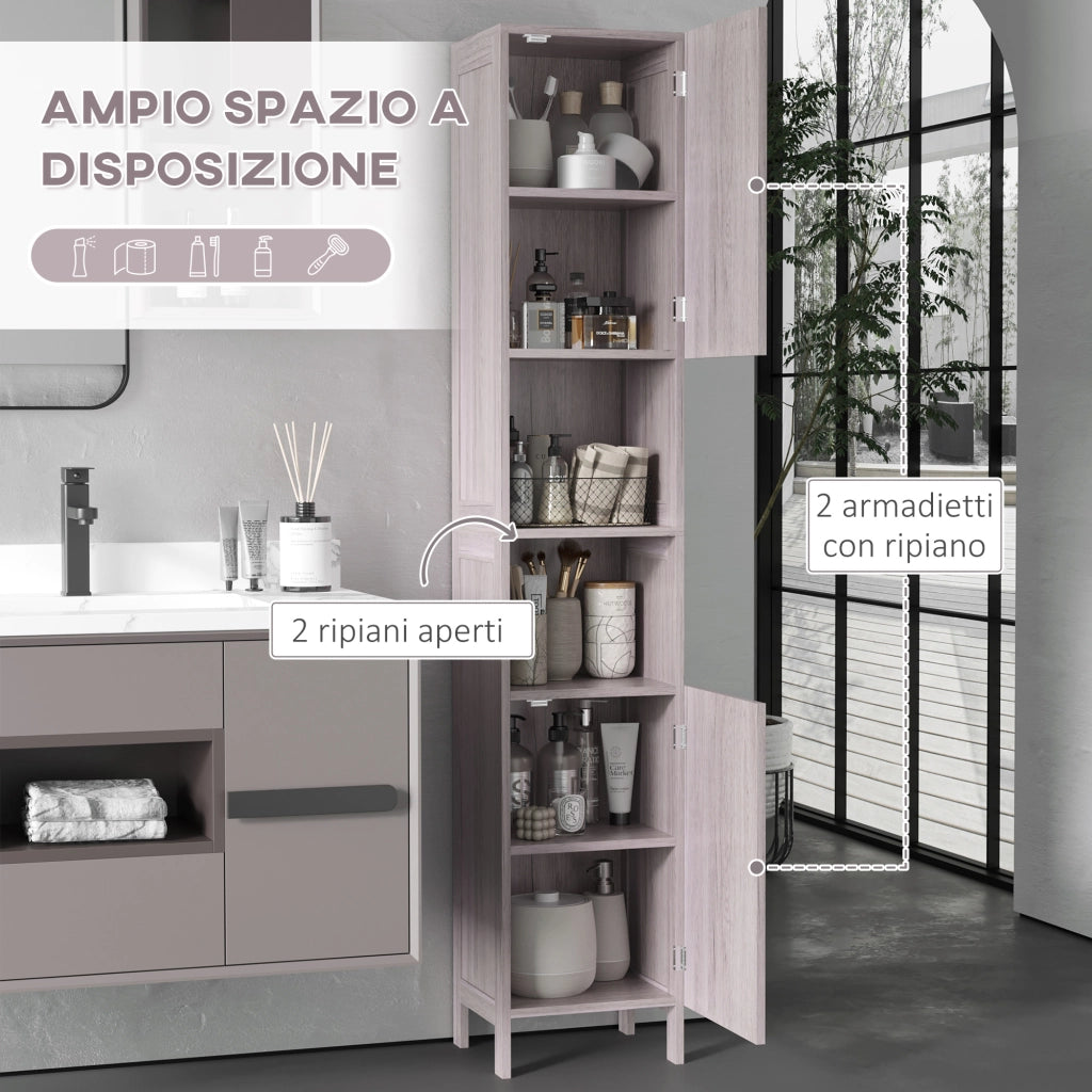 EasyComfort Colonna Bagno in MDF con 2 Armadietti e 2 Ripiani Aperti, 30x32x172.5 cm, color Legno