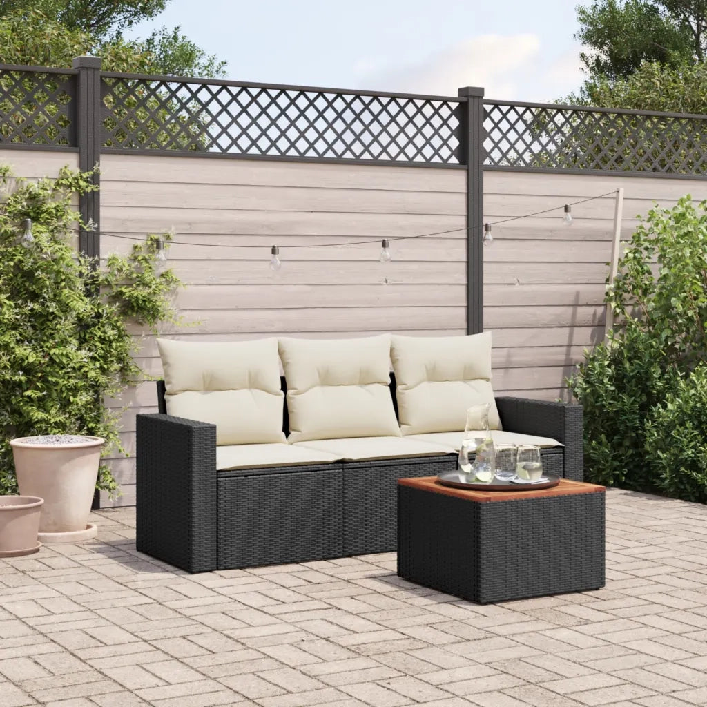Set Divani da Giardino 4 pz | Set Salotto da Giardino con Cuscini Nero in Polyrattan