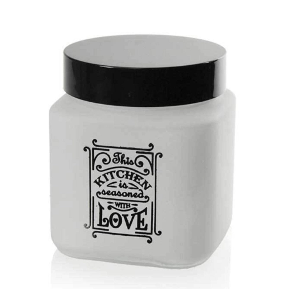 Trade Shop - Barattolo Contenitore Vetro Quadrato Bianco Moderno Satinato 1000 Ml 12cm 833502 -