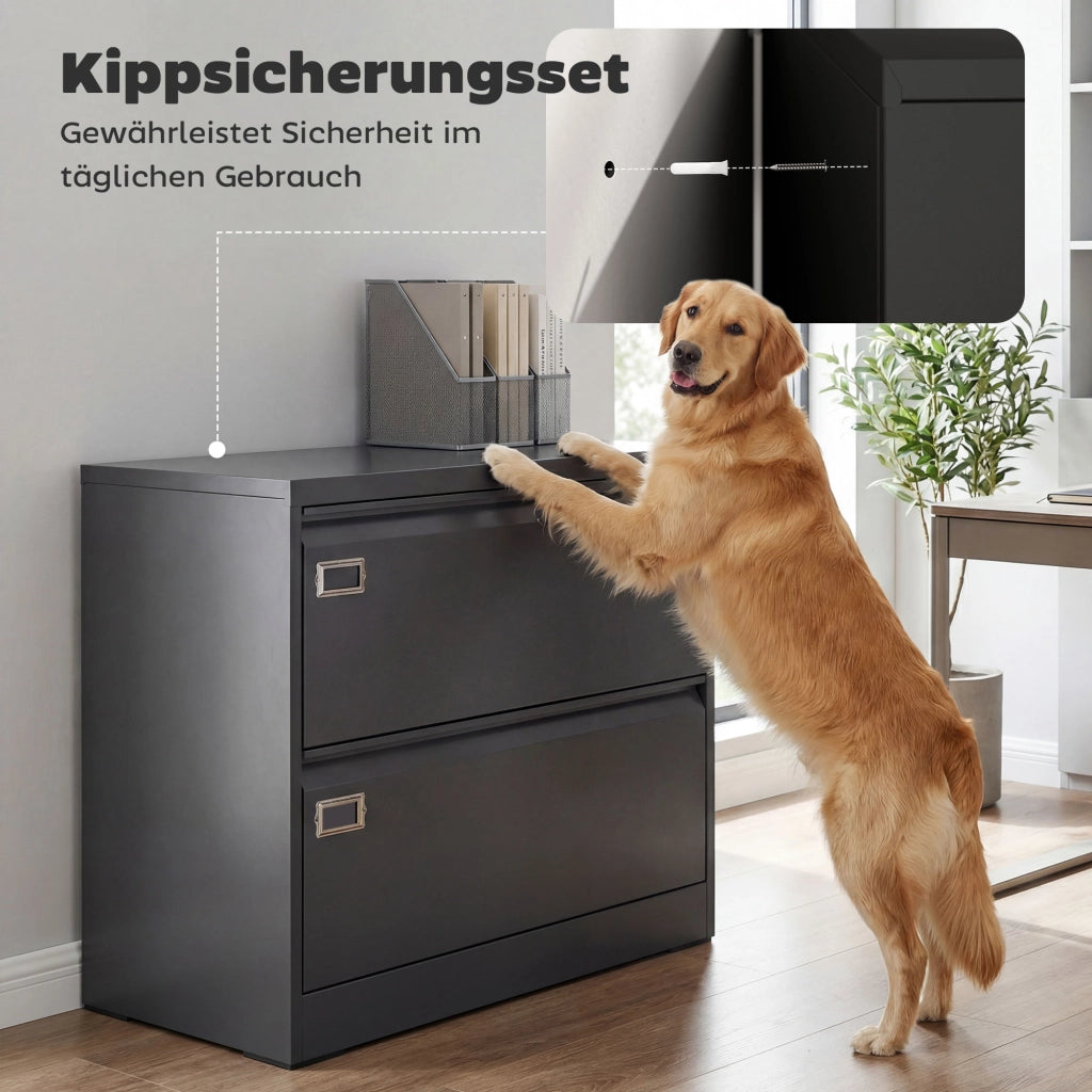 Cassettiera a rotelle con 2 cassetti a chiavetta e appendice regolabile ¨C zephmum ¨C 90x40x77 cm Nero