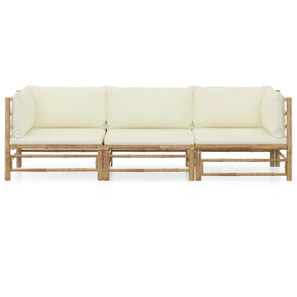 Set Divani da Giardino 3 pz con Cuscini Bianco Crema in BambÃ¹ cod mxl 40749