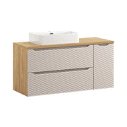 Set da bagno YOKA beige: mobile sotto lavabo con cassetti e armadietti 120 cm + piano per lavabo + lavabo da appoggio