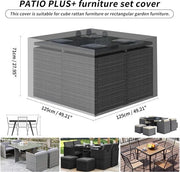 Set di contenitori per mobili da giardino, insieme di contenitori per mobili da terrazzo impermeabili, set di contenitori per tavolo da giardino quadrato, contenitori per mobili da esterno in rattan impermeabili, anti UV, 125 x 125 x 71 cm, verde.