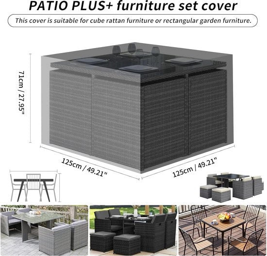 Set di contenitori per mobili da giardino, insieme di contenitori per mobili da terrazzo impermeabili, set di contenitori per tavolo da giardino quadrato, contenitori per mobili da esterno in rattan impermeabili, anti UV, 125 x 125 x 71 cm, verde.